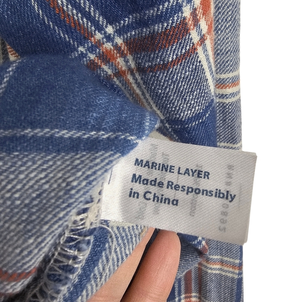 Marine Layer Plaid Flannel Men's Shirt Long Sleeve Button Up M/L - Picture 7 of 8